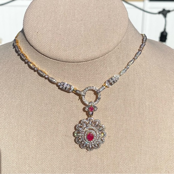 Diamond Necklace with Natural Burmese Ruby and Diamond pendantin 18K solid gold - Picture 3 of 15